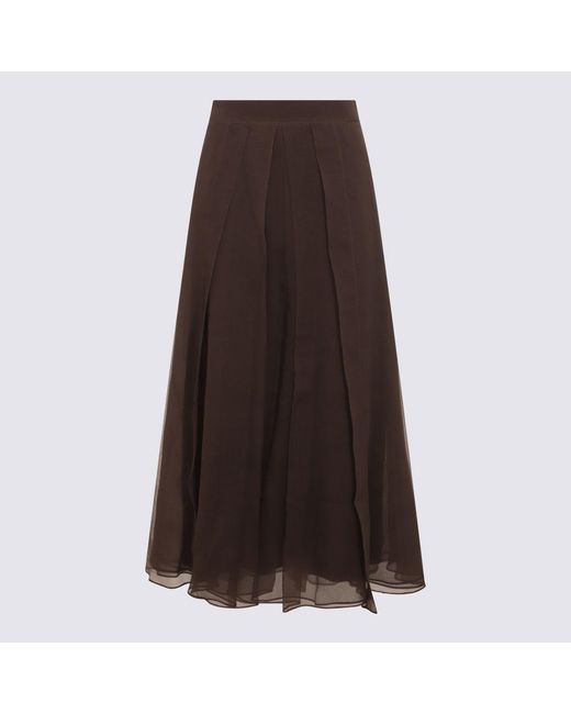 Brunello Cucinelli Brown Dark Silk Skirt