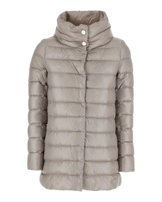 Herno Gray Down Jacket Amelia A Line Polyamide Puffer