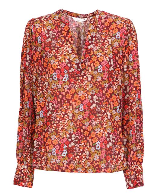 Xacus Red Floral Pattern Oversized Viscose Blouse