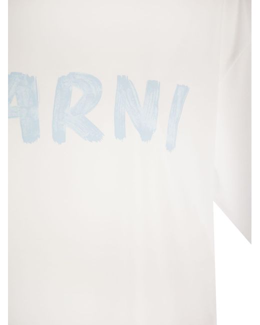 Marni White Cotton Jersey T-Shirt With Print