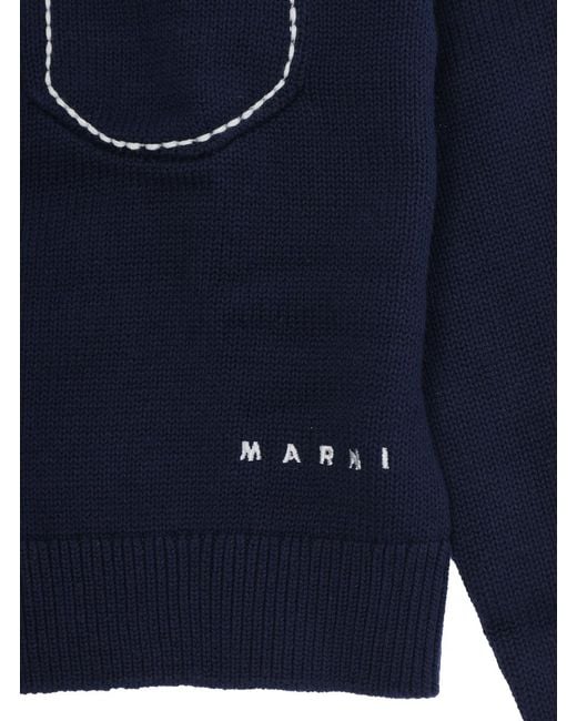 Marni Blue Cardigan Crew-Neck Cotton Tops