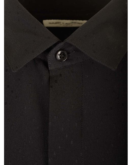 Saint Laurent Black Silk Shirt With Polka Dots for men