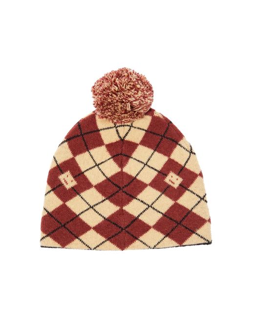 Acne Red Argyle Face Wool Blend Beanie for men