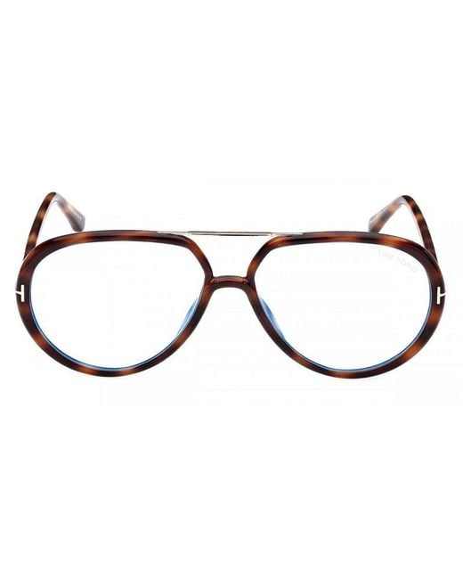 Tom Ford Metallic Aviator Full Rim, With A Dark Havana Frame And Clear Light Block Lens