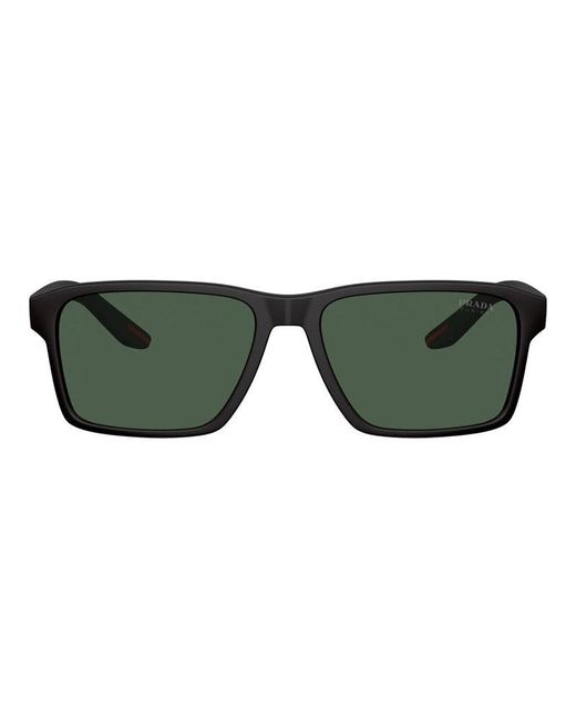 Prada Sport Green Sunglasses Rectangle Full Rim, Rubber Frame And Tuning Dark Lens Ps05Ysdg006U for men