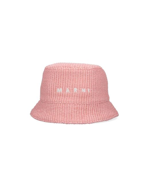 Marni Pink Raffia Bucket Hat