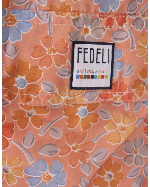 Fedeli Pink Swim Shorts With Multicoloured Flower Pattern for men