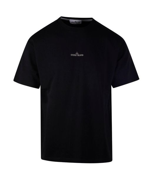 Stone Island Black Logo Printed Crewneck T-shirt for men