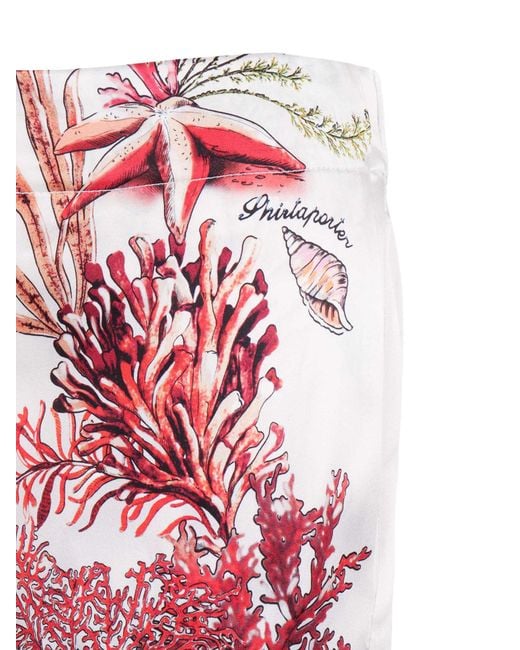 Shirtaporter Red Silk Palazzo Trousers Elastane Pant