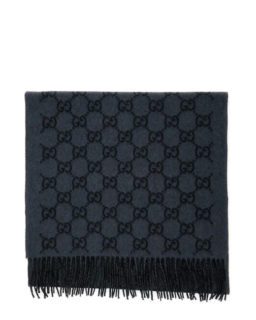 Gucci Blue Scarf Gg Jacquard Cashmere for men