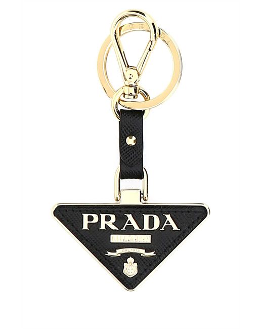 Prada White Two-Tone Metal And Leather Key Ring