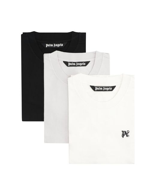 Palm Angels Black Set Of Three Cotton Crew-Neck T-Shirts for men