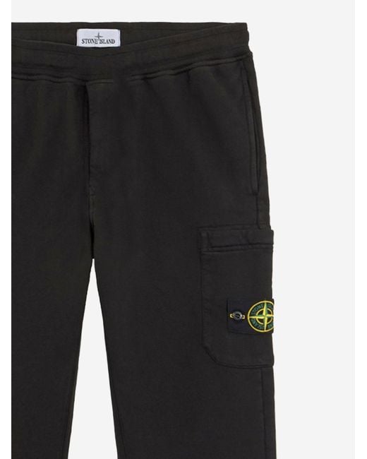 Stone Island Black Logo Cotton Trousers For Boys for men