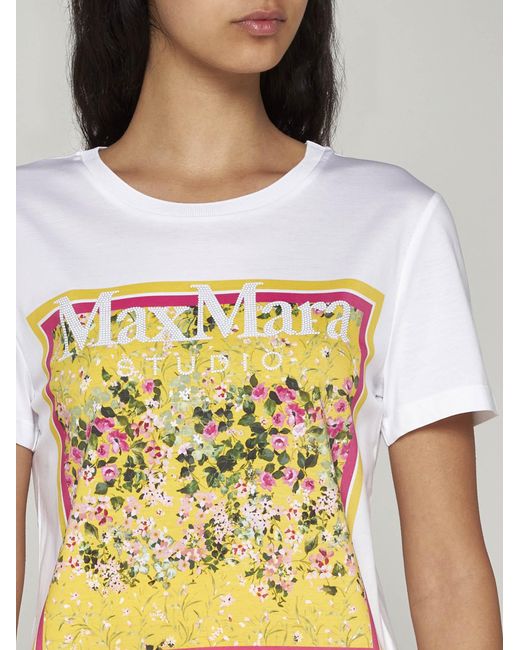 Max Mara Studio White Rita Print Cotton T-Shirt