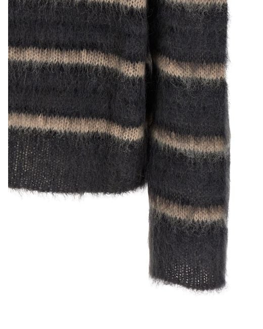 Marni Black Brushed Mohair Sweater With Gauze Stripe Pattern for men