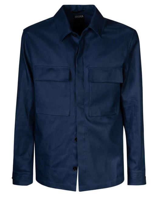 Zegna Blue Cargo Buttoned Shirt for men