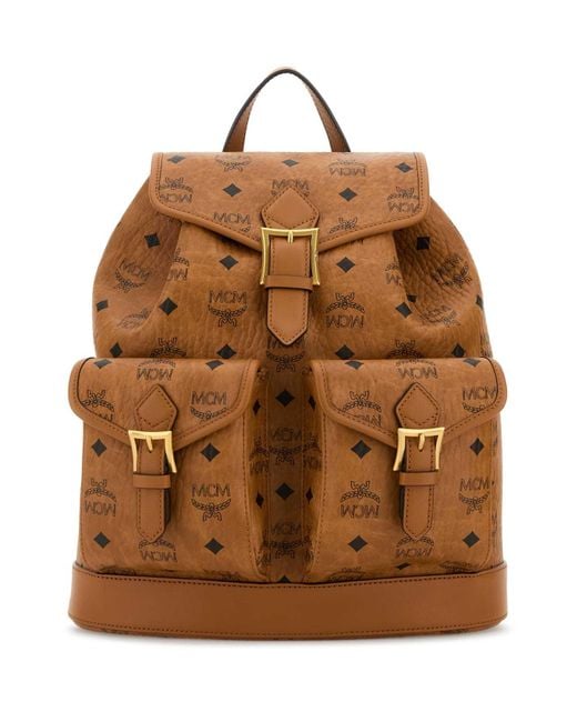 MCM Brown Printed Canvas Backpack