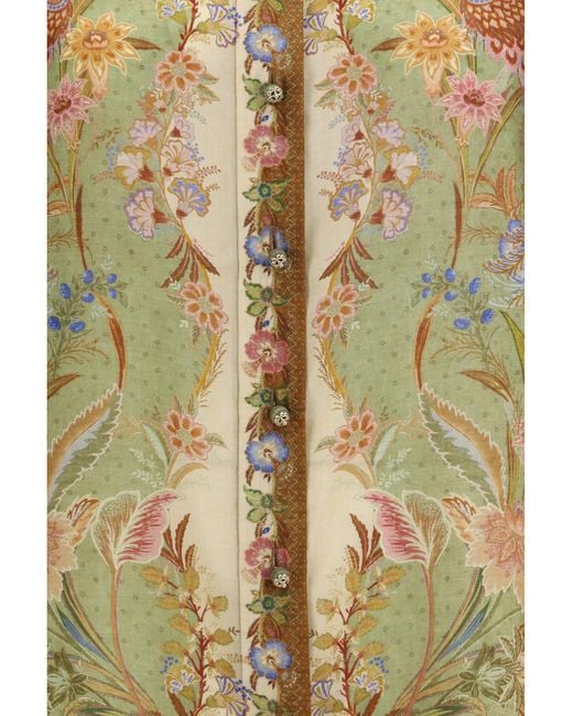 Zimmermann Green Shirt Indra Khaki Floral Silk Scarf