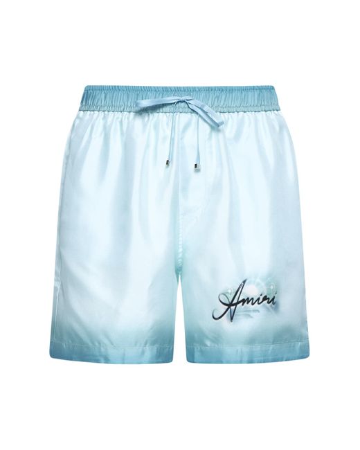 Amiri Blue Resort Club Silk Shorts for men