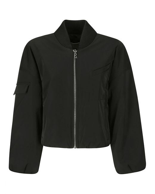 Ganni Black Light Twill Oversized Short Bomber Jacket