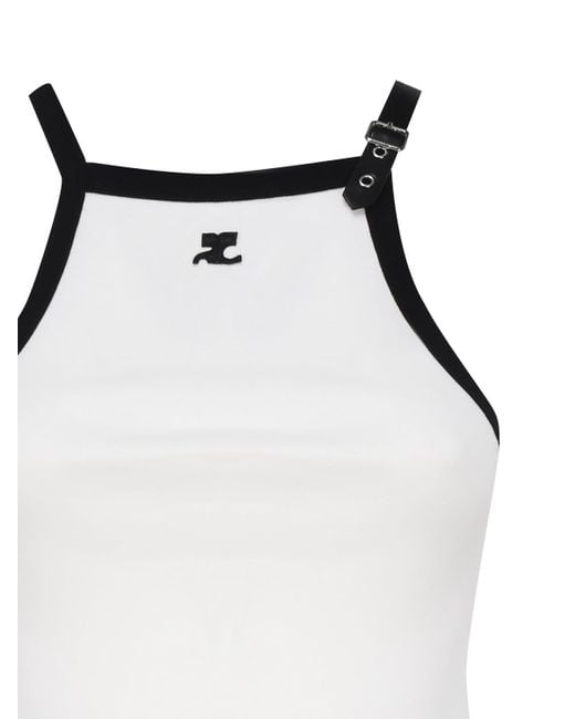 Courreges Natural Cotton Top With Strap Suspender