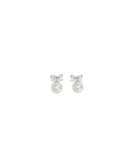 Self-Portrait White Crystal Bow Earrings With Pearl Brass