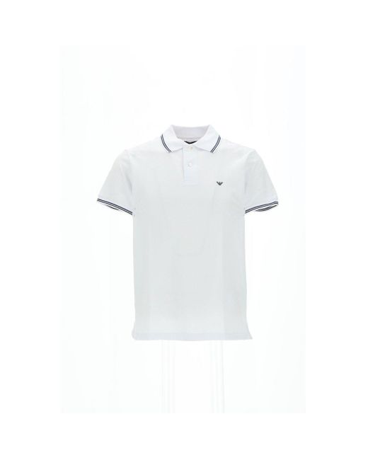 Emporio Armani White Logo Embroidered Short Sleeved Polo Shirt for men