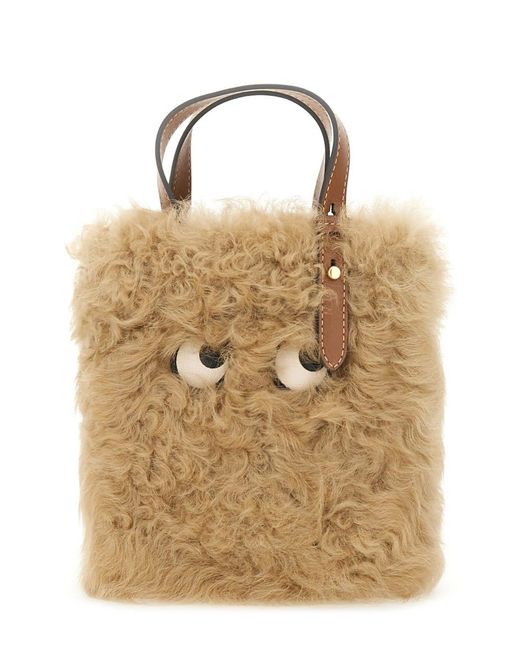 Anya Hindmarch Natural "N/S Mini Eyes" Shearling Tote Bag