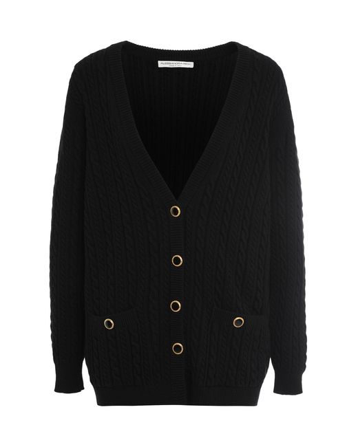 Alessandra Rich Black Cable Knit Cardigan Wool Cardigans
