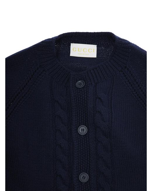 Gucci Blue Cardigan With Intarsia Design Wool Tops