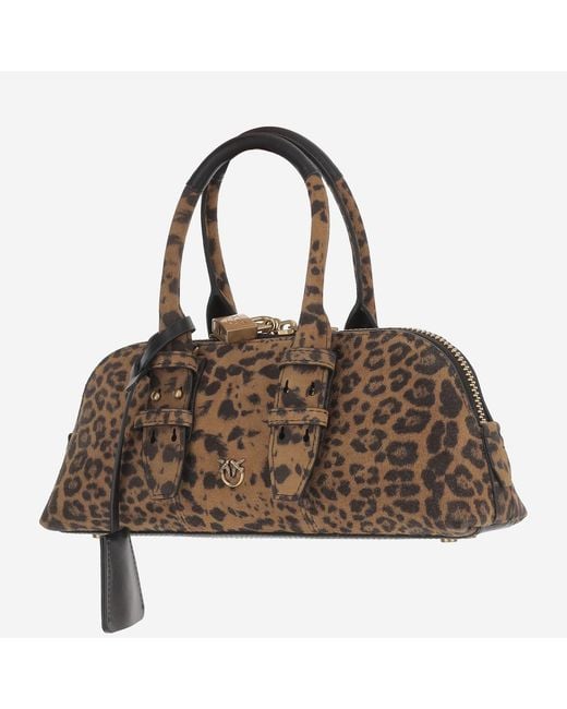 Pinko Brown Escape Horizontal Suede Bowling Bag Leather Handbags