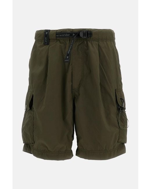 And Wander Green Oversized Cargo Shorts for men