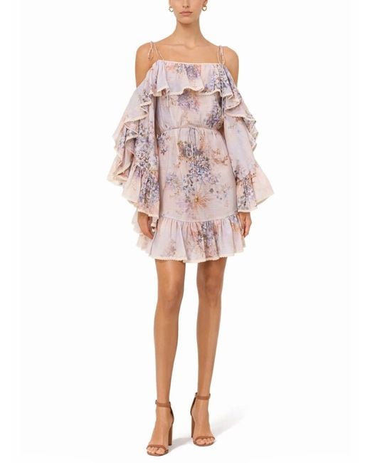 Zimmermann Pink Mini Dress With Ruffles Cascadian