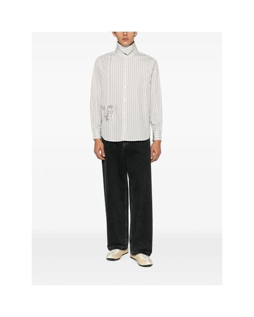 Kidsuper White Embroidered Face Striped Cotton Shirt for men
