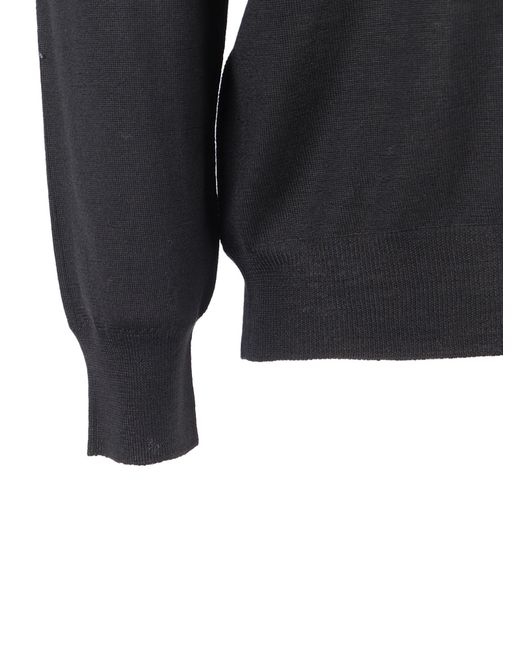 Fedeli Black Mock-Neck L-S Knitted Sweater Virgin Wool Crewneck for men