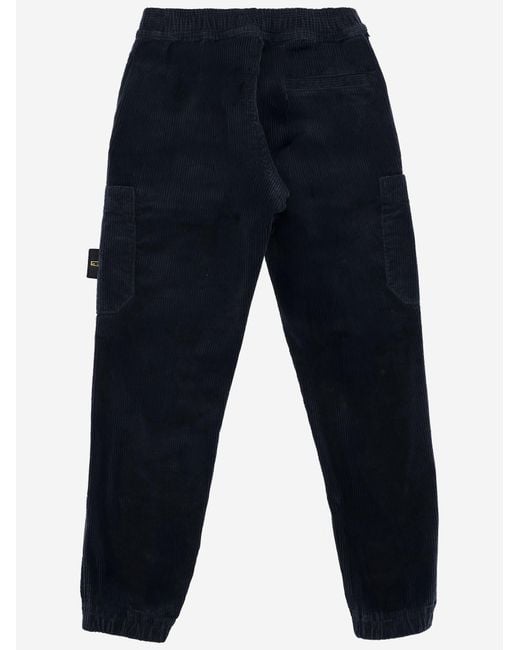 Stone Island Blue Corduroy Trousers With Logo Cotton for men