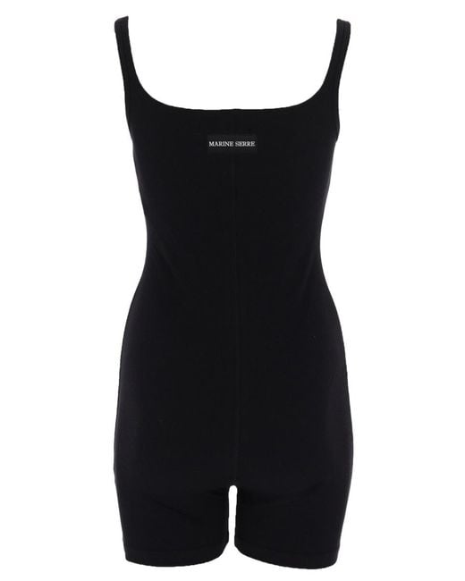 MARINE SERRE Black Jumpsuit Short Cotton Jumpsuits