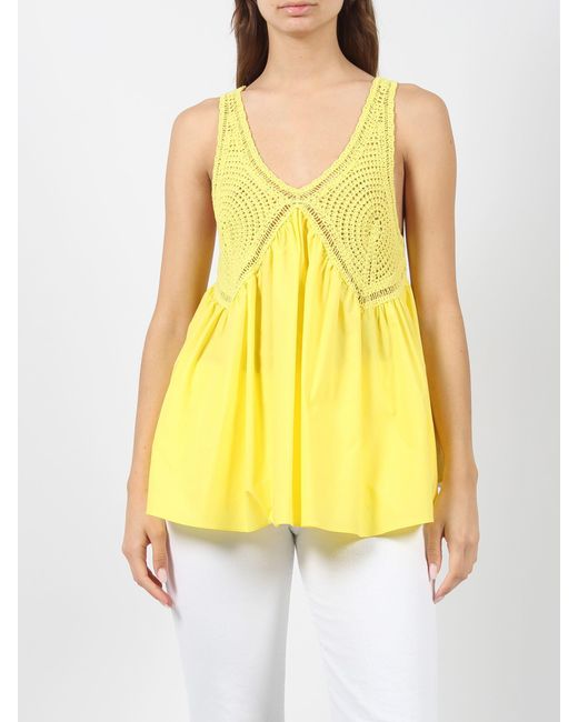 P.A.R.O.S.H. Yellow Crochet Embroidery Top