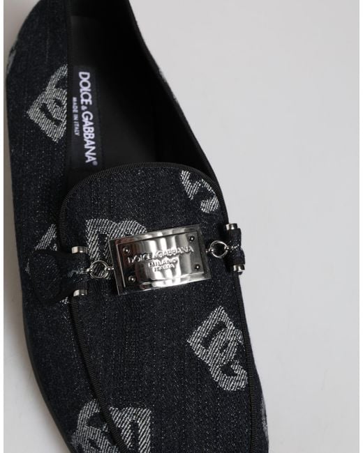 Dolce & Gabbana Black Logo Cotton Loafers Formal Dress Shoes Elastane for men