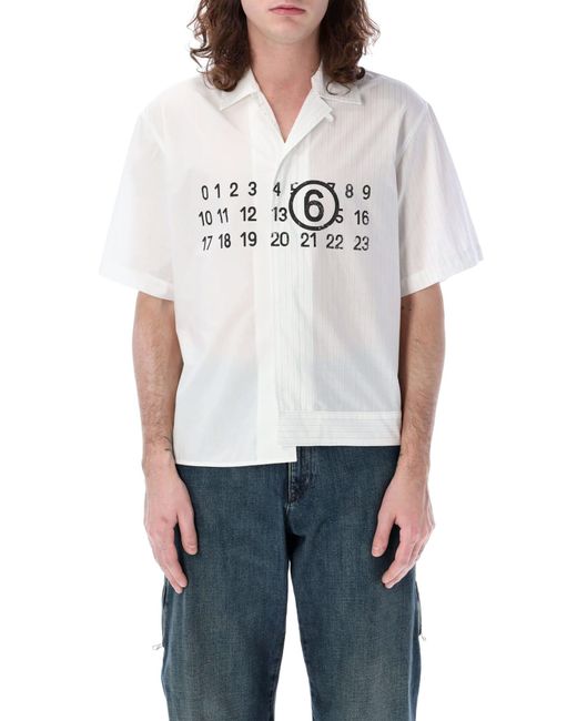 MM6 by Maison Martin Margiela White Spliced Number Bowling Shirt for men