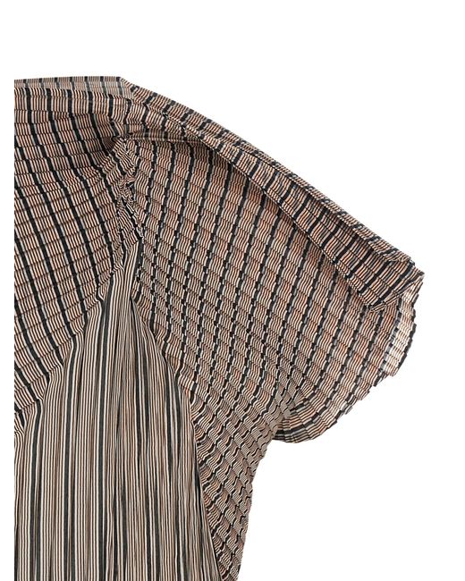 Issey Miyake Brown Generic Stripes (Machine Pleats) Top Polyester Tops