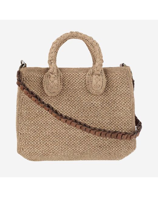 IBELIV Brown Raffia Bag With Leather Details