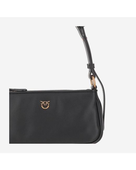 Pinko Black Mini Half Moon Baguette Leather Bag With Logo