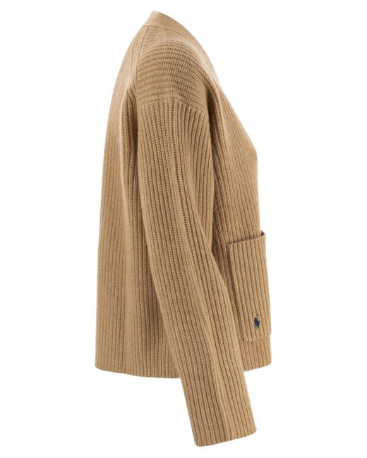 Polo Ralph Lauren Brown Ribbed Wool And Cashmere Cardigan
