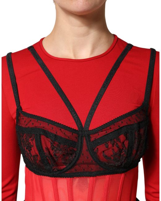 Dolce & Gabbana Red Nylon Bralette-Style Cropped Top And 06+Pa+Vi