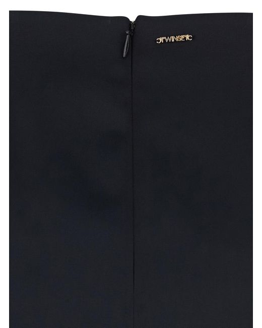 Twinset Blue Skirt With Zip Closure On The Back And Logo Plate