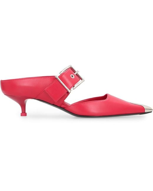 Alexander McQueen Red Mules Punk Buckle