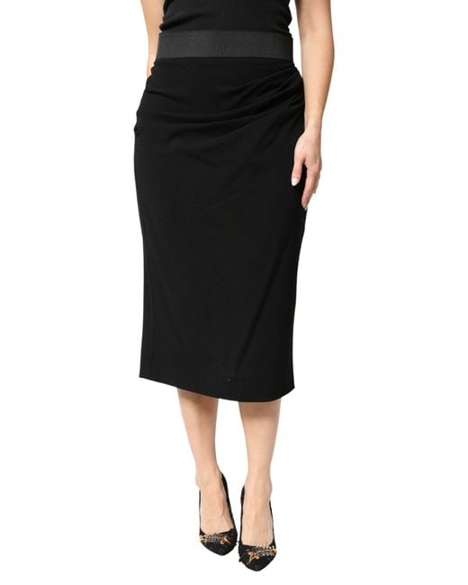 Dolce & Gabbana Black Wool High Waist Pencil Cut Midi Skirt 05+Pa+Wv