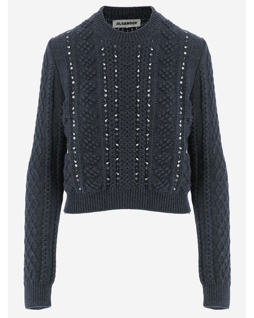 Jil Sander Blue Wool Sweater With Sequins