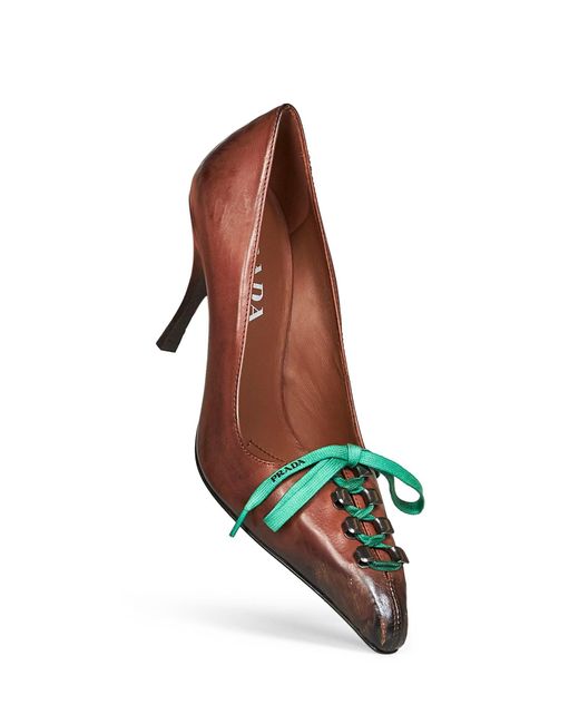 Prada Brown Pumps Antique-Finish Leather Calf